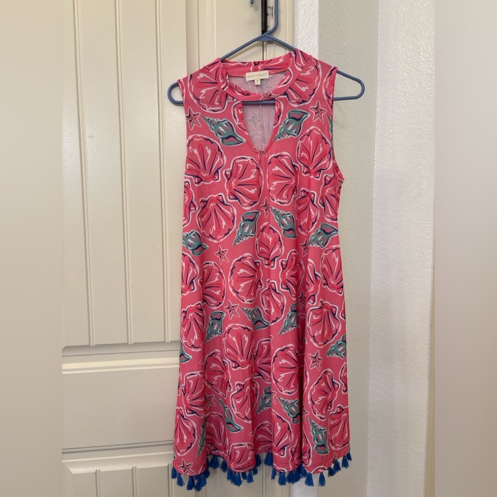 Simply Southern Dress Medium Pink Seashell Starfish Tassel Beach Summer Pockets